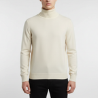 Men's Fine Knit Turtleneck Sweater with Ribbed Finish