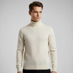 Men's Fine Knit Turtleneck Sweater with Ribbed Finish