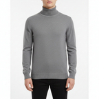 Men's Fine Knit Turtleneck Sweater with Ribbed Finish