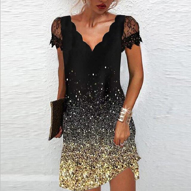 Women's Lace Sleeve Mini Dress – Elegant Summer