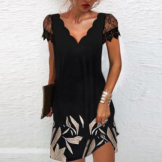 Women's Lace Sleeve Mini Dress – Elegant Summer