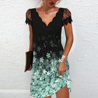Women's Lace Sleeve Mini Dress – Elegant Summer