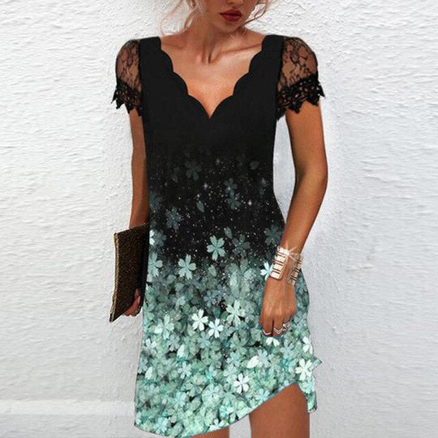 Women's Lace Sleeve Mini Dress – Elegant Summer