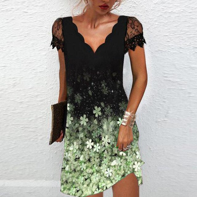 Women's Lace Sleeve Mini Dress – Elegant Summer
