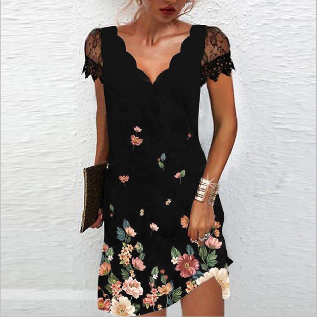 Women's Lace Sleeve Mini Dress – Elegant Summer