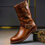 Men's Genuine Leather Engineer Boots Mid Calf Buckle Footwear
