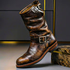 Men's Genuine Leather Engineer Boots Mid Calf Buckle Footwear