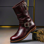 Men's Genuine Leather Engineer Boots Mid Calf Buckle Footwear
