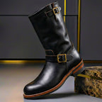 Men's Genuine Leather Engineer Boots Mid Calf Buckle Footwear