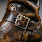 Men's Genuine Leather Engineer Boots Mid Calf Buckle Footwear