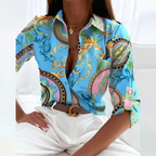 Women's Printed Satin-Look Shirt Blouse – Relaxed Button-Up