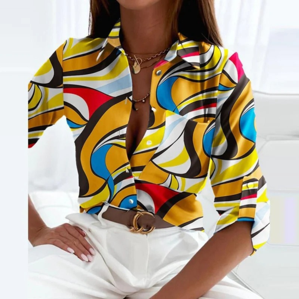 Women's Printed Satin-Look Shirt Blouse – Relaxed Button-Up