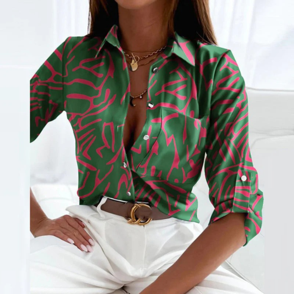 Women's Printed Satin-Look Shirt Blouse – Relaxed Button-Up