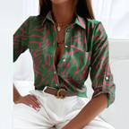 Women's Printed Satin-Look Shirt Blouse – Relaxed Button-Up