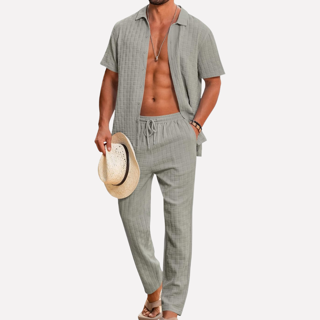 Men's Summer Co Ord Set Textured Shirt Relaxed Trousers