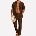 Men's Summer Co Ord Set Textured Shirt Relaxed Trousers