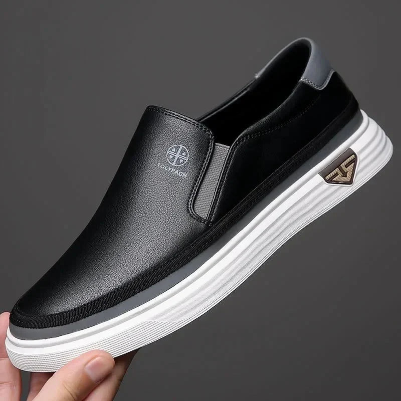 Men's Lightweight Leather Slip On Everyday Comfort Trainers