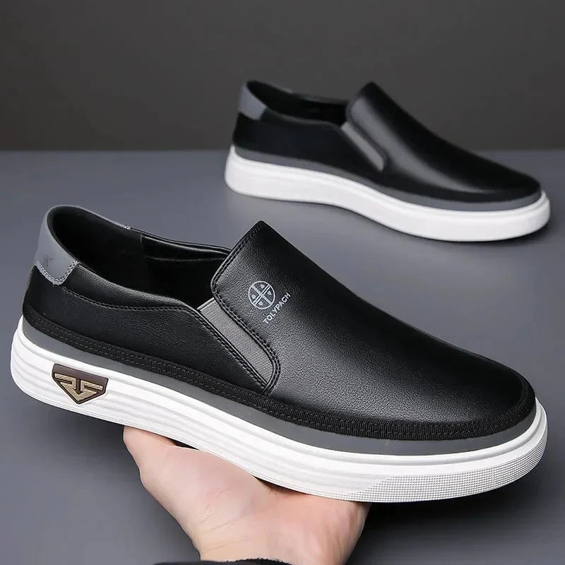 Men's Lightweight Leather Slip On Everyday Comfort Trainers