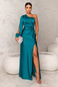 Women's One Shoulder Satin Maxi Dress Elegant Evening