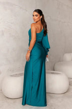 Women's One Shoulder Satin Maxi Dress Elegant Evening