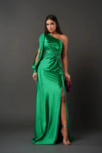 Women's One Shoulder Satin Maxi Dress Elegant Evening