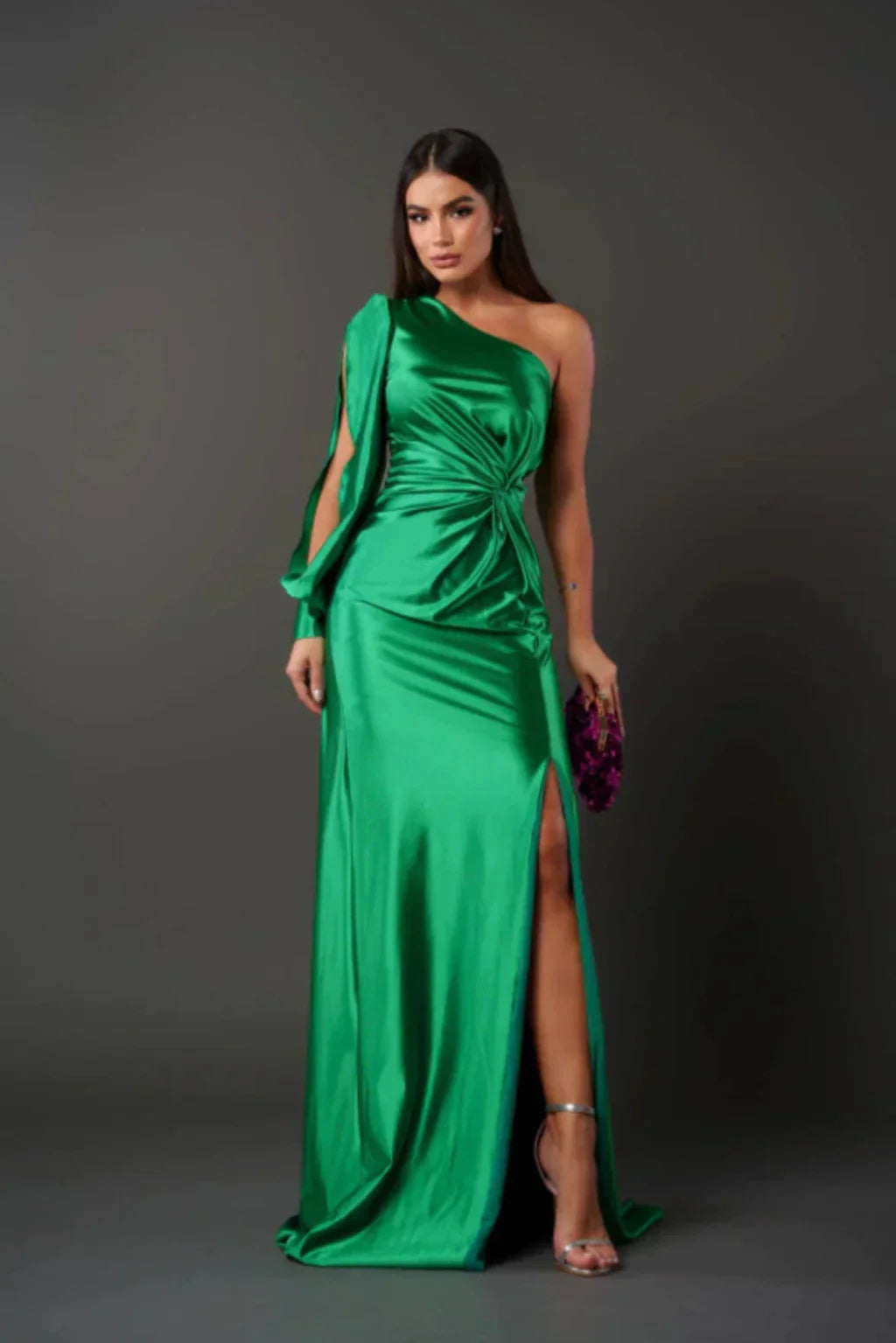 Women's One Shoulder Satin Maxi Dress Elegant Evening