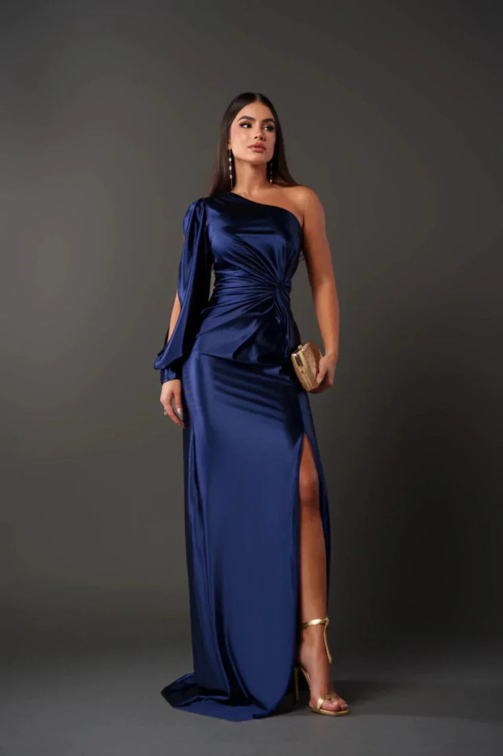 Women's One Shoulder Satin Maxi Dress Elegant Evening