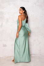 Women's One Shoulder Satin Maxi Dress Elegant Evening