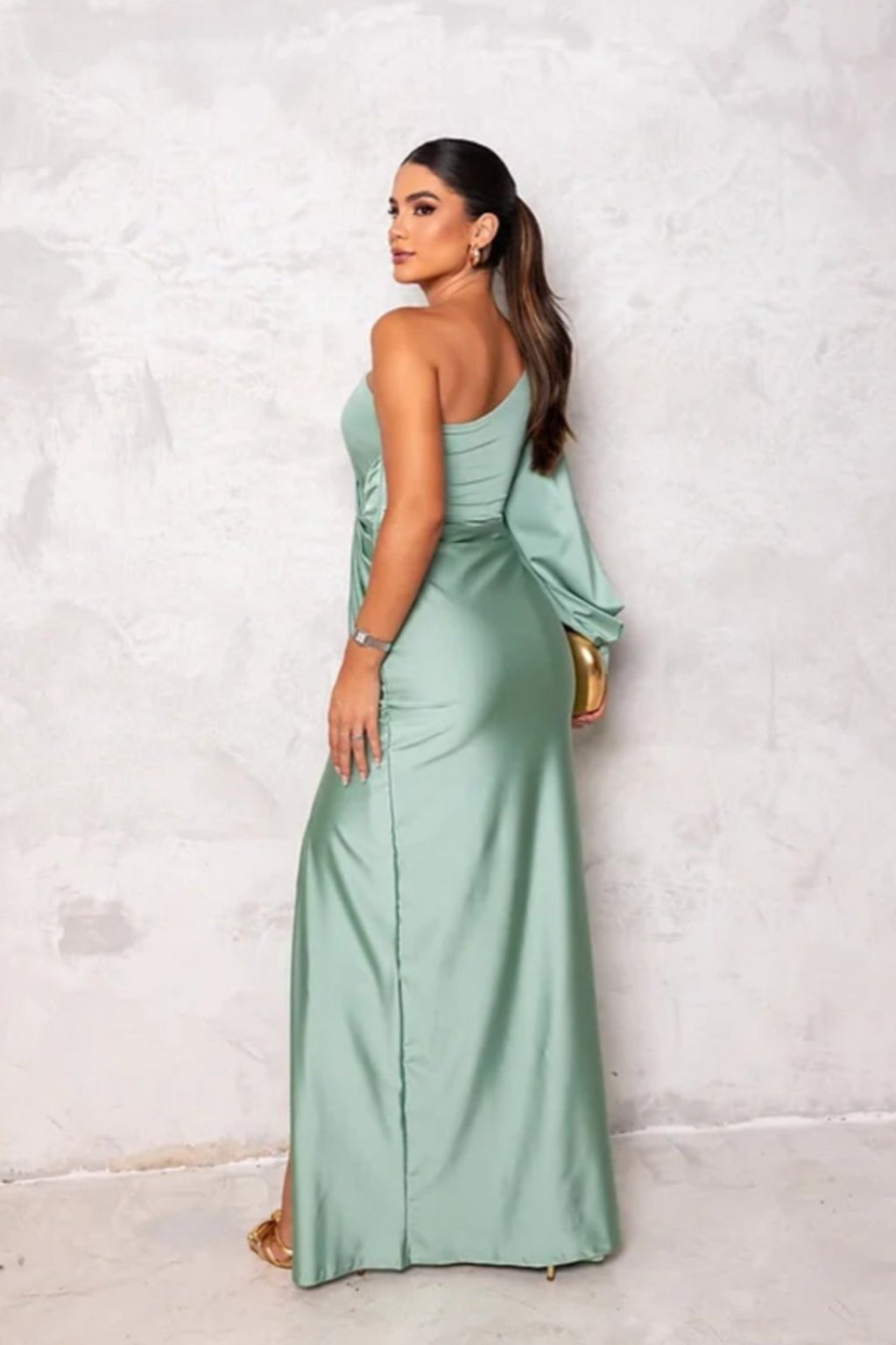 Women's One Shoulder Satin Maxi Dress Elegant Evening