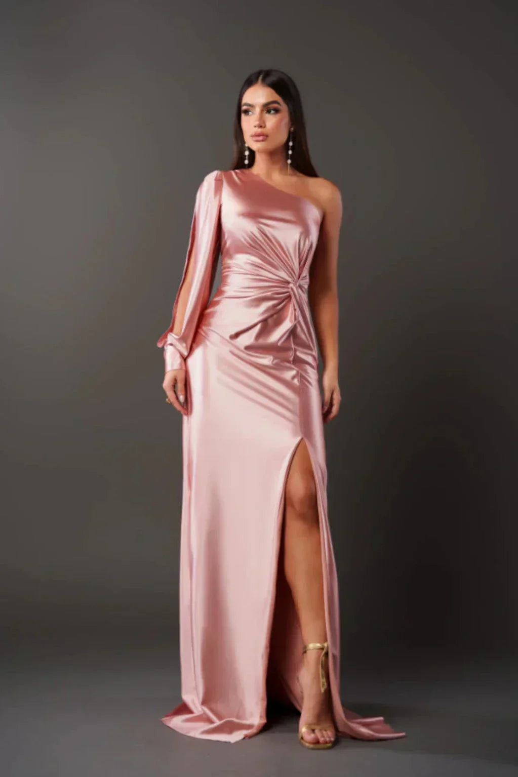 Women's One Shoulder Satin Maxi Dress Elegant Evening