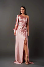 Women's One Shoulder Satin Maxi Dress Elegant Evening