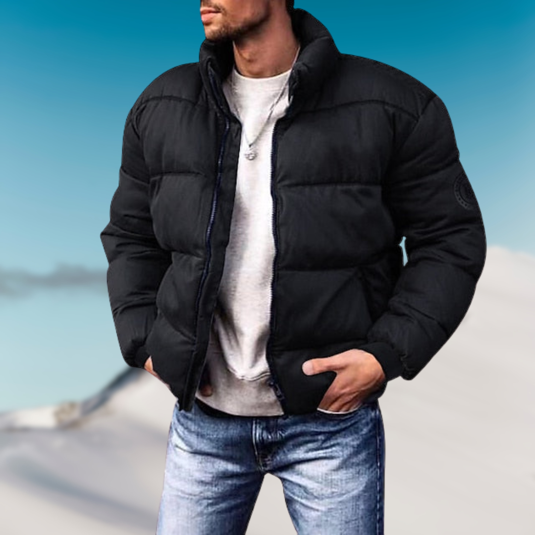 Men's Zip-Front Down Puffer for Everyday Winter Wear - Black