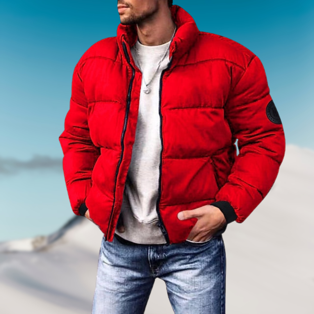 Men's Zip-Front Down Puffer for Everyday Winter Wear - Red
