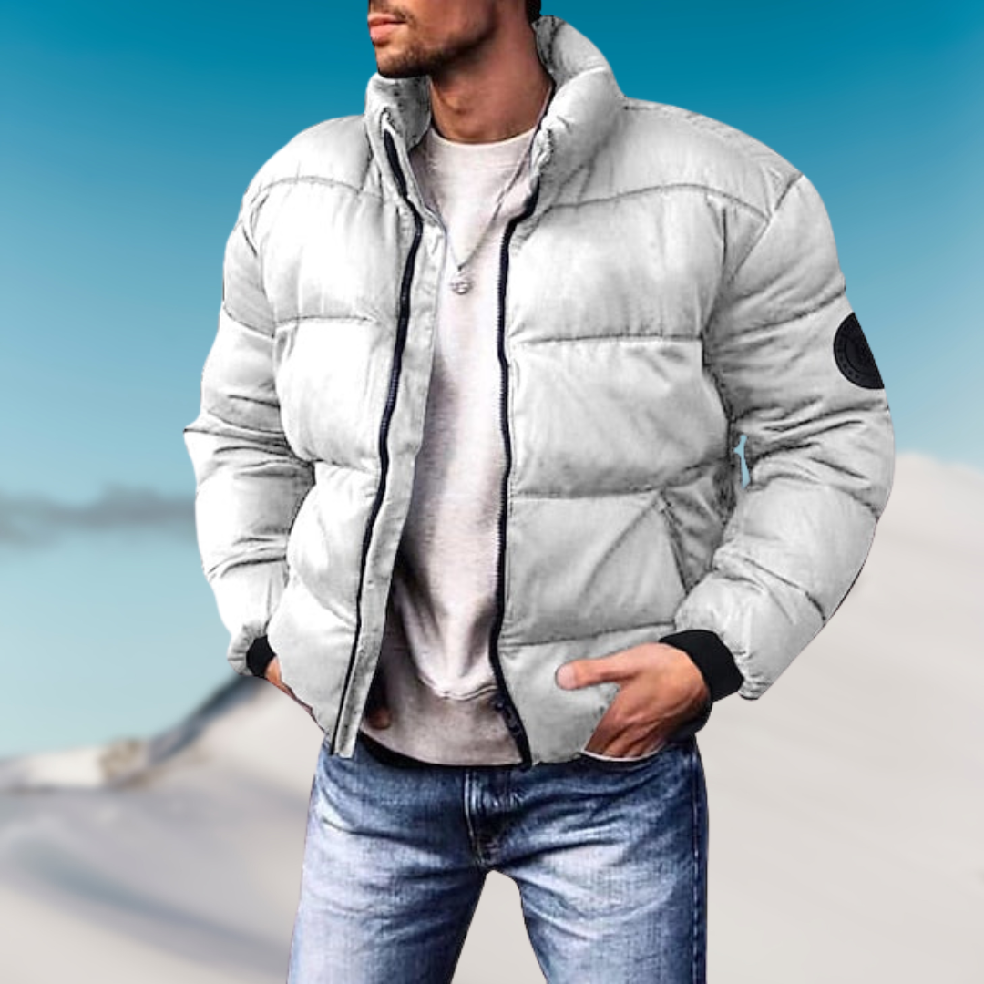 Men's Zip-Front Down Puffer for Everyday Winter Wear - White