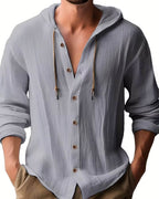 Men's Hooded Button Up Casual Shirt Relaxed Spring Autumn