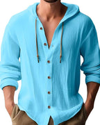 Men's Hooded Button Up Casual Shirt Relaxed Spring Autumn