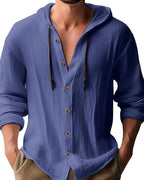 Men's Hooded Button Up Casual Shirt Relaxed Spring Autumn