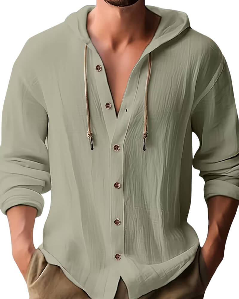 Men's Hooded Button Up Casual Shirt Relaxed Spring Autumn