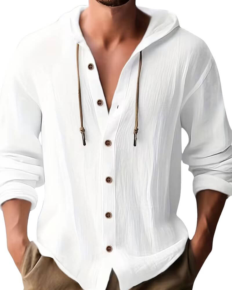 Men's Hooded Button Up Casual Shirt Relaxed Spring Autumn
