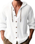 Men's Hooded Button Up Casual Shirt Relaxed Spring Autumn