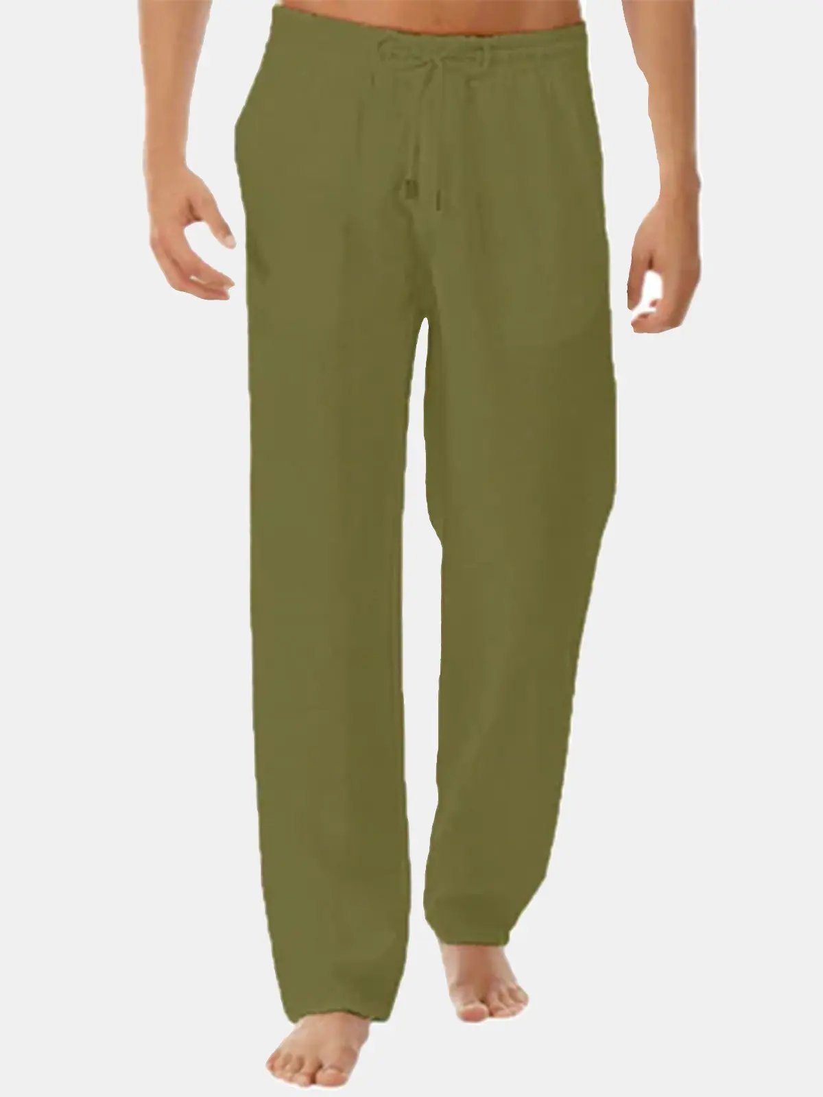 Men's Linen Trousers Drawstring Waist Relaxed Everyday Fit