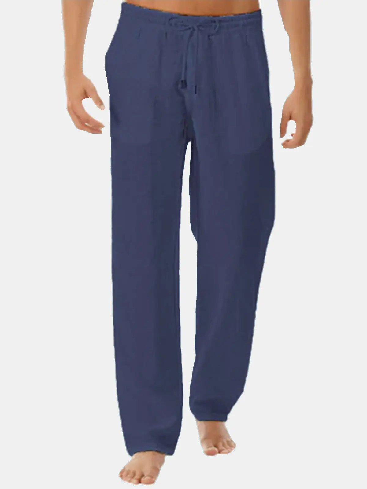 Men's Linen Trousers Drawstring Waist Relaxed Everyday Fit