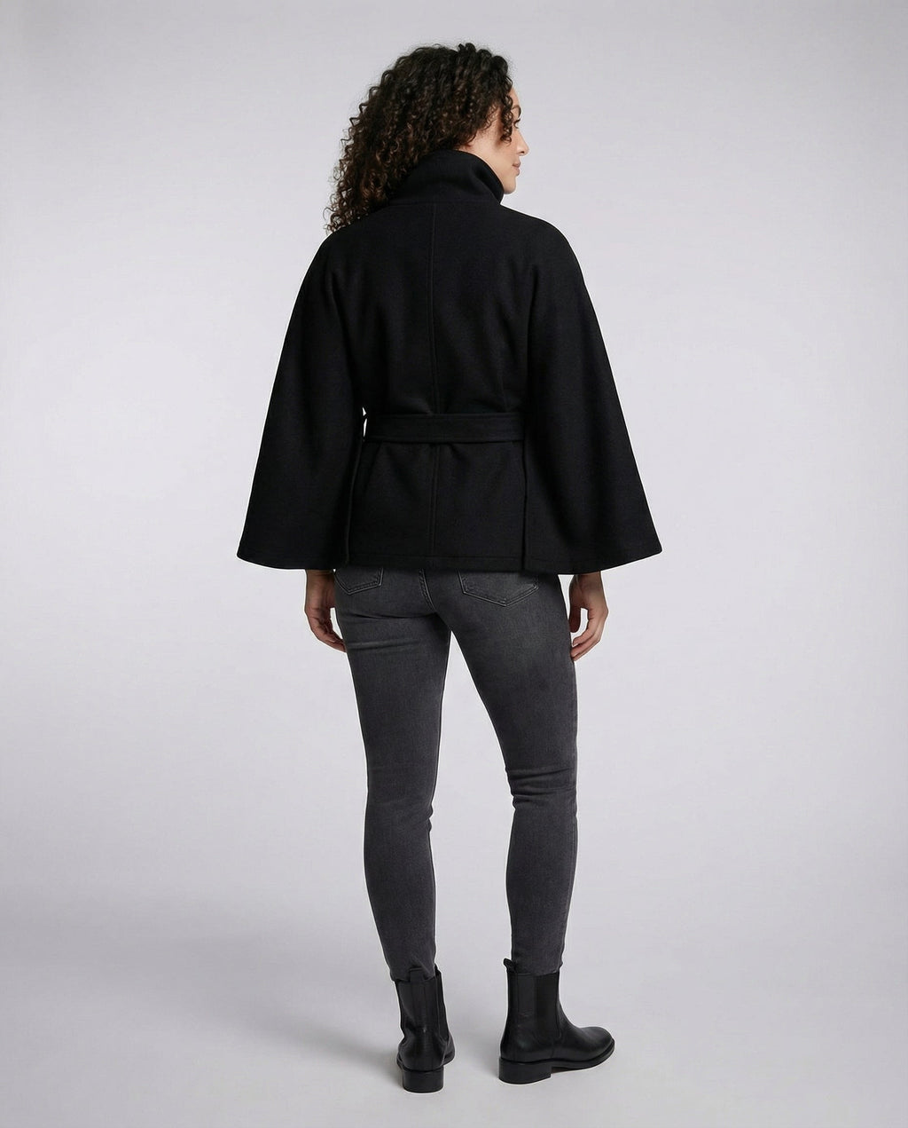 Women's Belted Wool-Blend Cape Jacket – High-Collar Winter
