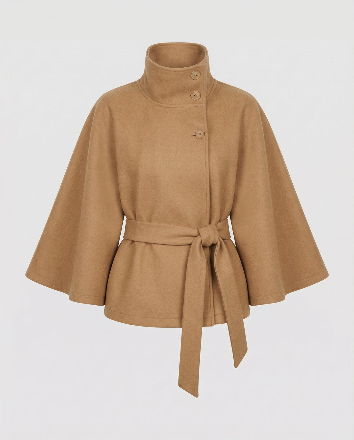 Women's Belted Wool-Blend Cape Jacket – High-Collar Winter