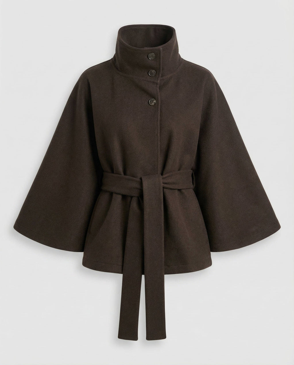 Women's Belted Wool-Blend Cape Jacket – High-Collar Winter