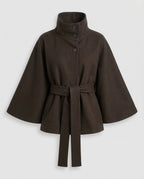 Women's Belted Wool-Blend Cape Jacket – High-Collar Winter