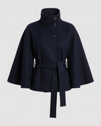Women's Belted Wool-Blend Cape Jacket – High-Collar Winter