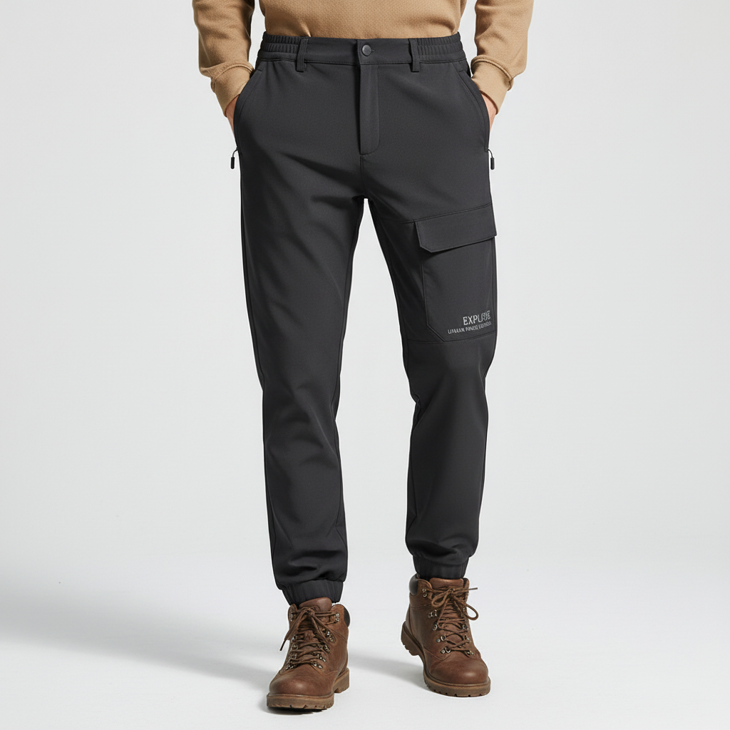 Men's Fleece Lined Softshell Cargo Trousers Waterproof Outdoor Pants