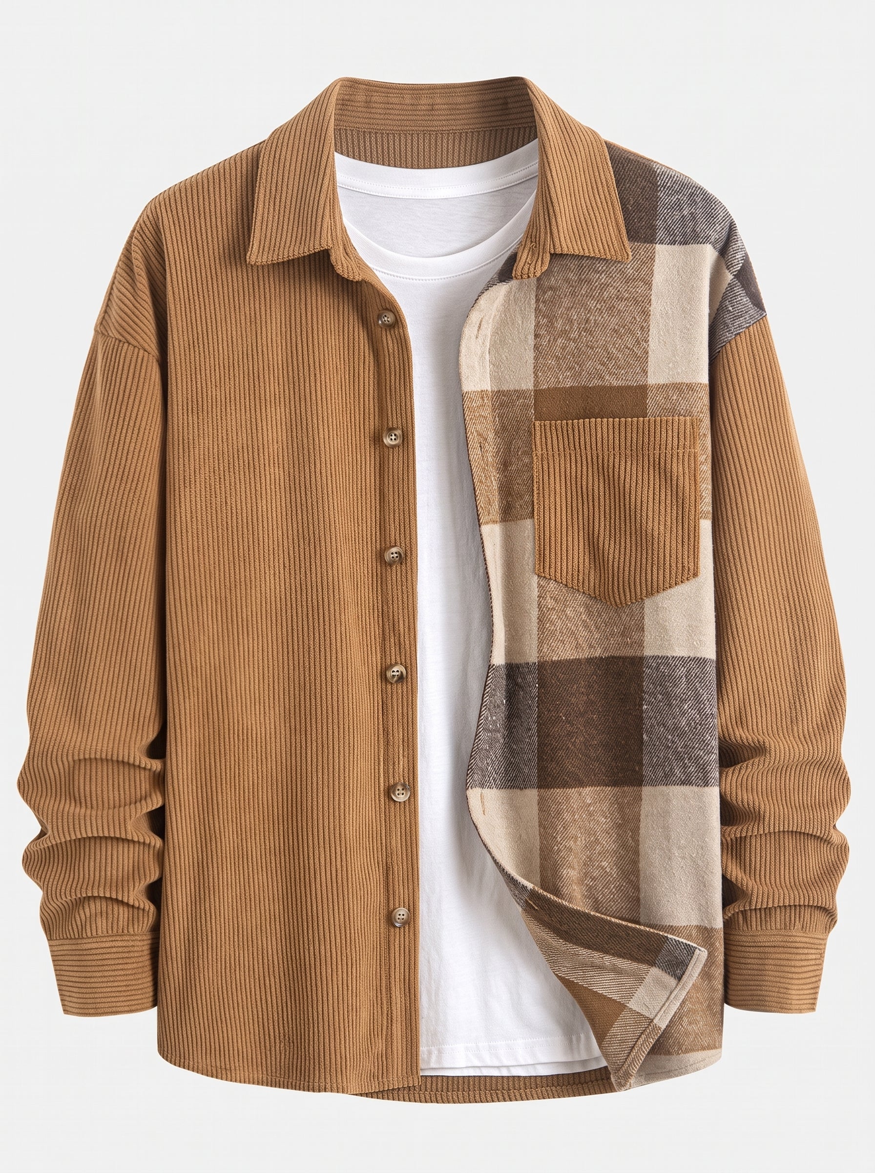Men's Corduroy Shirt and Cargo Jogger Set Relaxed Autumn