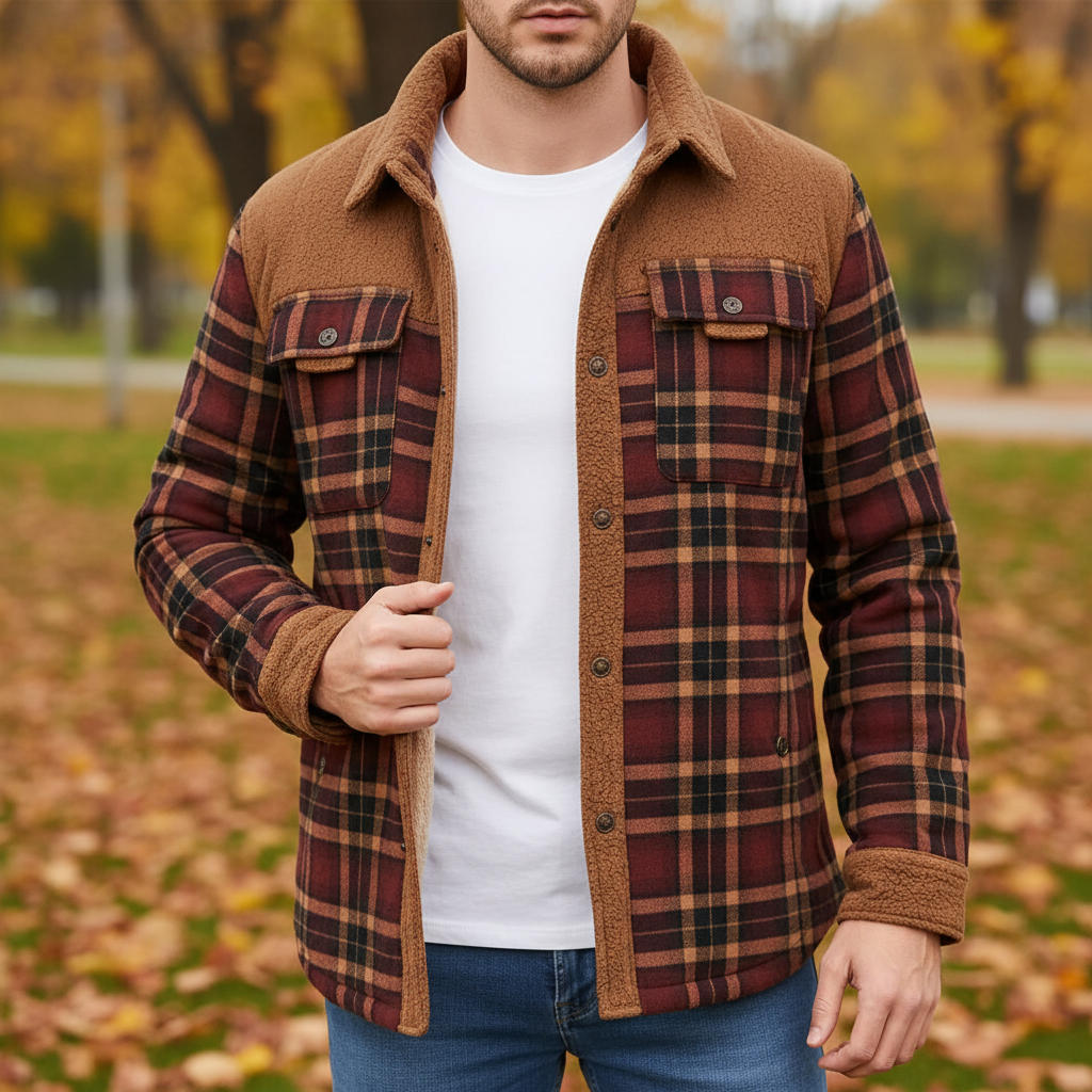 Men's Fleece Lined Flannel Jacket Warm Casual Layer